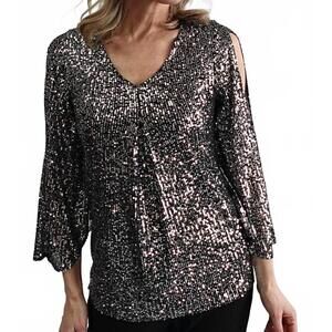 NEW SOFT WORKS sequin v-neck top in silver